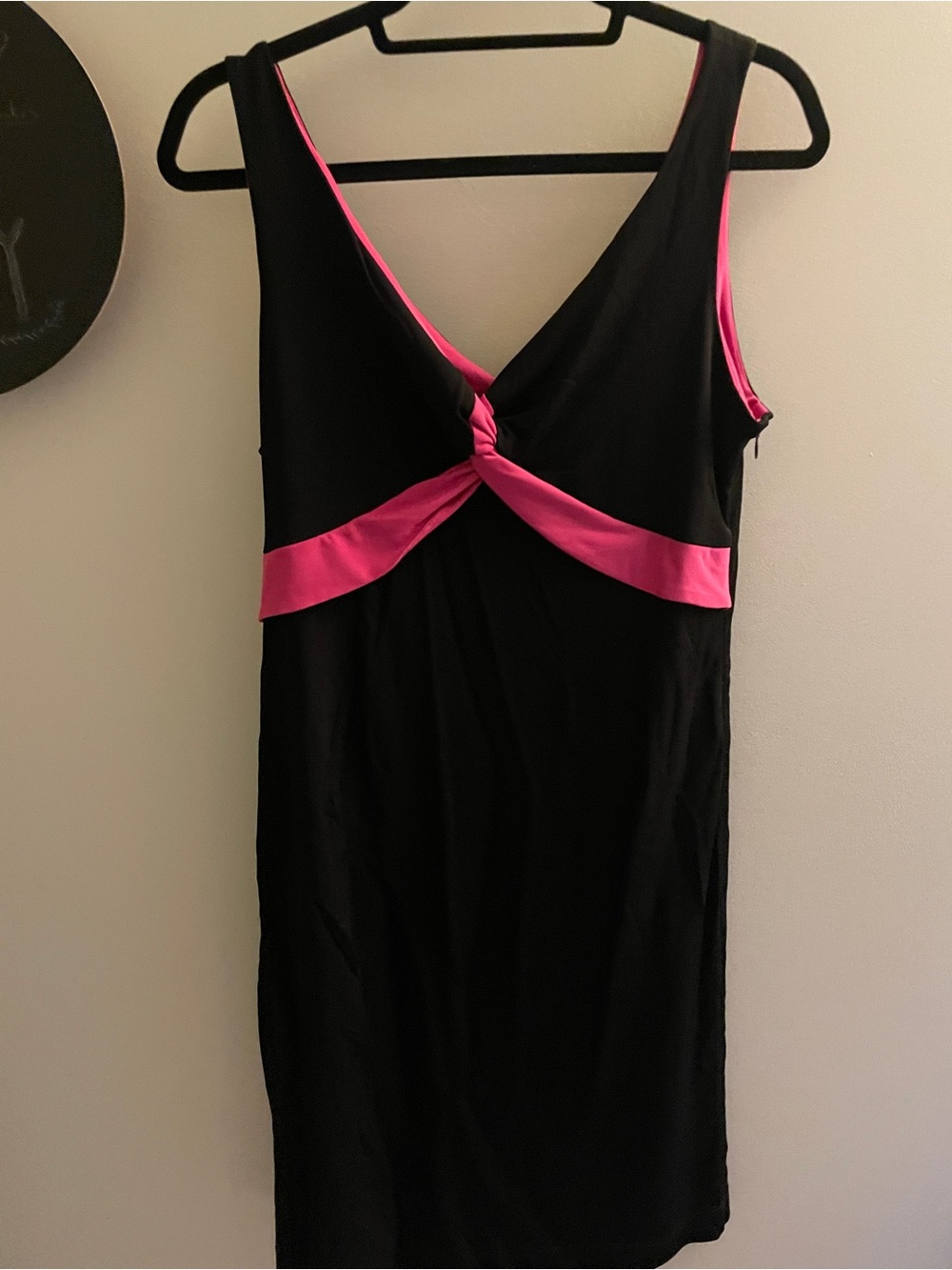 Mimi Maternity Vintage Black & Hot Pink Twist-Front Dress Made in USA